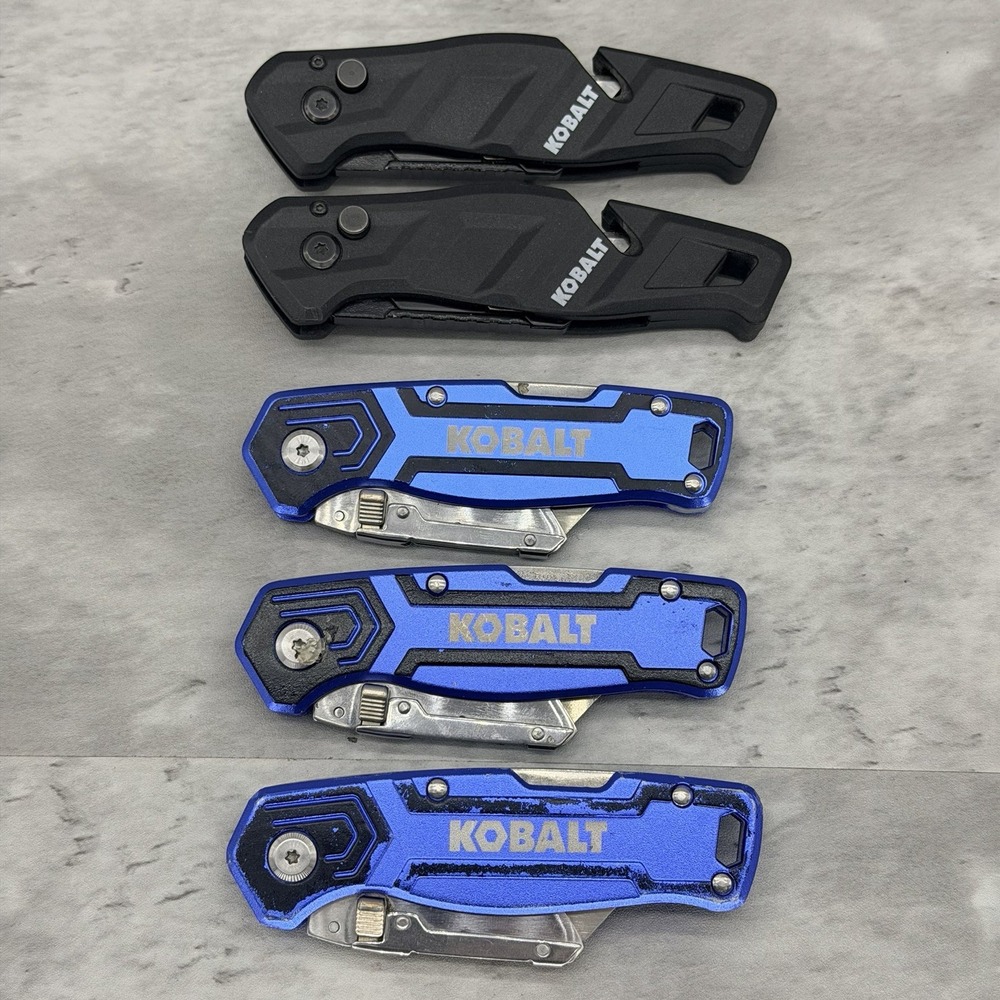 Kobalt Folding Utility Knife Box Cutter Pocket Clip Lot of 5 Blue/black